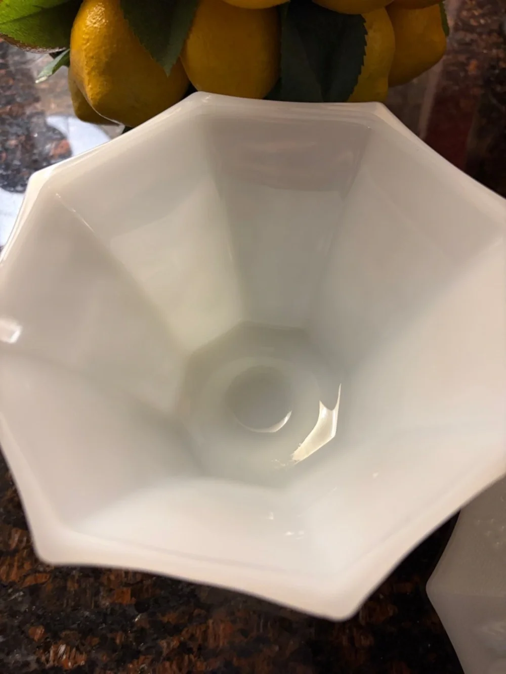 Milk Glass colony harvest grape pattern covered pedestal candy dish. 8” lid on.